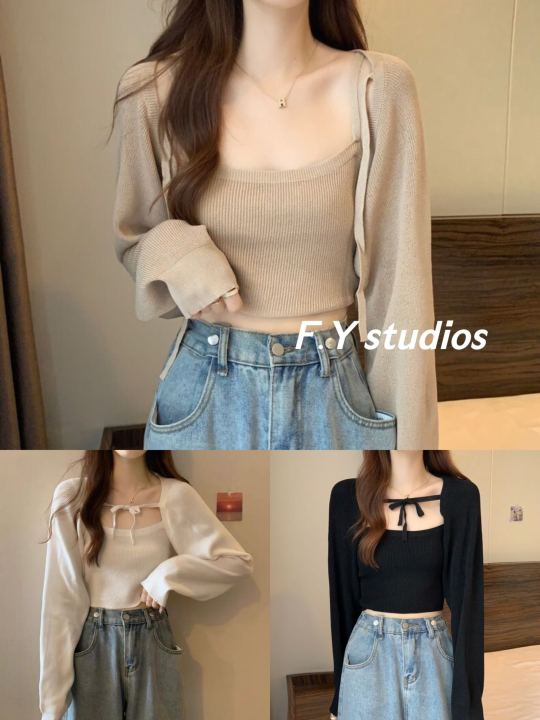 𝙁.𝙔 𝙨𝙩𝙪𝙙𝙞𝙤𝙨 🌸(พร้อมส่ง‼️)🌸NO.226 เสื้อครอปแขนยาว เซต 2 ชิ้น เสื้อแฟชั่น ...