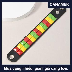 【CANAMEK】 Punk hip-hop vuông đinh tán PU da Vòng đeo tay cho nam nữ khóa dây đeo cổ tay đồ trang sức cổ điển