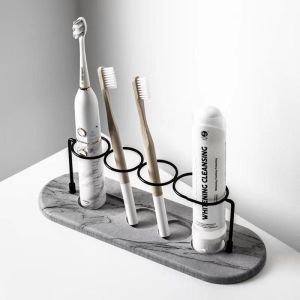 Diatomite Toothbrush Holder Diatom Mud Absorbent Pad Quick-drying Shelf Bathroom Accessories Nordic Marble Diatom Grain Clay Iron Storage Toothbrush Holder