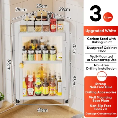 YOYO Kitchen Corner Spice Cabinet |Dual-Use Countertop/Wall-Mounted Dustproof Condiment Organizer | Spice Bottle Organizer Rack | Large Capacity