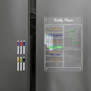 Clear Acrylic Magnetic Calendar Board Fridge Dry Erase Board Daily Weekly Planning Board with 6 Pens