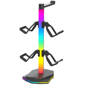 Vertical Gaming Controller Stand with Headset Hanger ABS and Metal Support Headset Holder with LED Light