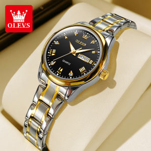 Swiss Sertifikasi OLEVS jam tangan mewah wanita terbaru 2023  impor elegan korea style stainless steel bercahaya kalender jam tangan kasual cewek