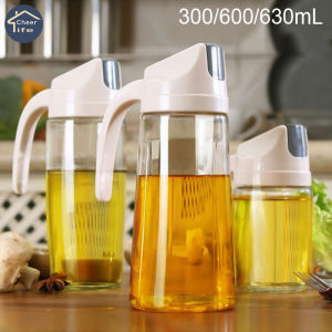 Cheer Life Glass Oil Bottle Dispenser Automatic Opening Closing Kitchen Bottles for Oil and Vinegar Honey Olive Oil Container 300/600/630ml Choose