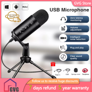 GVG USB Condenser Microphone for Recording Studio Singing Vlogging Videoke Gaming Mic Condenser Complete Set Window or MAC or Android Microphone Condenser Set with Tripod Stand