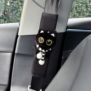 PLLEWY Black Cat Car Safety Shoulder Pads Pressure-Relief Soft Plush Seat Belt Protective Cover  Auto Interior Accessories for Long-Distance Driving