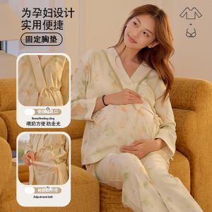 Spring Thin Cotton Maternity Sleepwear Postpartum Nursing Pajamas Pregnant Womens Kimono Home Wear Pregnancy Period Set