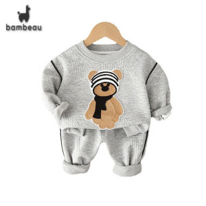 bambeau Childrens Clothing Set Cotton Cute Cartoon Bear Pattern Long Sleeve Fashion Clothing Set