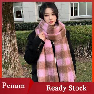 [PAM] Plaid Scarf Checkerboard Soft Scarfs Womens Winter Warm Dual Use Long Shawl Vintage Thickened Scarves