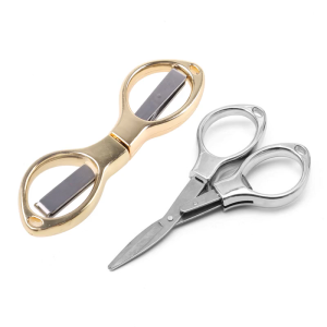 Mini Folding Scissors Stainless Steel Cutter with Keyring Hole Glassess Shaped Scissors Travel School Office Home Crafts