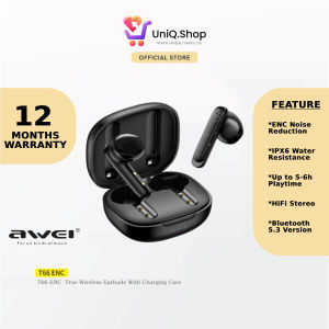 Awei T66 ENC Noise Cancelling Wireless Earbuds (Black) | In-Ear Bluetooth Earphones with Microphone Mic Waterproof IPX6