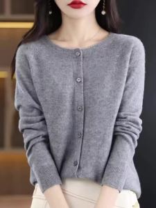 Women Cashmere Sweater 100% Merino Wool Knitted Cardigan Autumn Winter Knitwear O-Neck Female Solid Color Casual Fashion Top2026