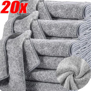20Pcs Bamboo Charcoal Soft Dish Cloth Thickened Microfiber Kitchen Towels Absorbent Cleaning Rags Non-stick Oil Towel Rags Household Cleaning Dish Towel Kitchen  Dishwashing Clothes