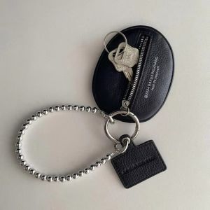 LUXERY Black Coin Purse Keychain Texture PU Leather Bag Pendant Accessories Trendy Key Case Charm Gift