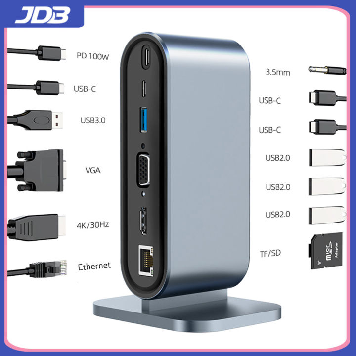 JDB 12 in 1 USB Type C Hub Type-C To 2 HDMI 4K VGA Adapter RJ45 Lan ...