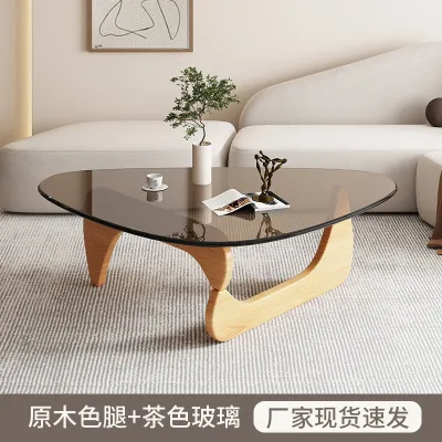 Round Tea Table Coffee Table Living Room Home Small Apartment Light Luxury Modern Tea Table Minimalist Creative Tempered Glass Combination New