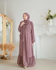 Syahira Abaya Set / Dress Abaya Ceruty Babydoll Full Furing Zipper Depan Busui / Gamis Abaya Set Outher Kekinian Sage Green
