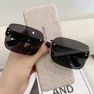 Womens Frameless Sunglasses Anti-Glare Anti Reflective Retro Eyeglasses for Outdoor Shopping Travelling