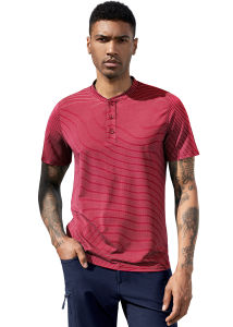 New Mens Printed Polo Henley Shirt 3 Buttons Placket Collarless Striped Golf Shirts Quick Dry Breathable Soft Casual Daily T Shirts