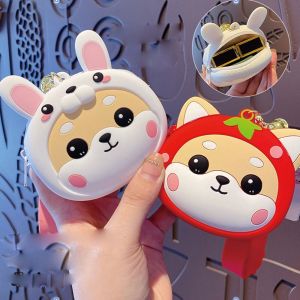 HEFEI Trẻ em Món Quà Trẻ em Đồ Chơi Ví nhỏ Vòng chìa khóa Ba lô  Dây Chuyền Tai nghe Túi Thay Đổi dây kéo Ví Shiba Inu Dog Keychain PURSE Với Keychain Đồng xu Ví Keychain
