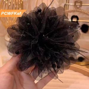 【PCWFKef】 Phụ nữ Hàn Quốc Thời Trang Lưới Hoa tóc phụ kiện Organza Ngọc Trai Đen lông Grip cá mập tóc Clip mũ nón