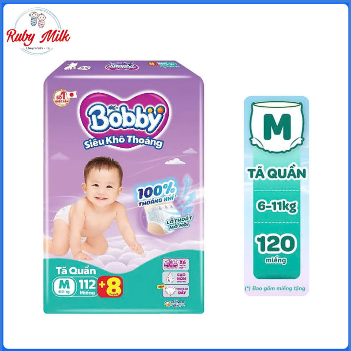 Tã Quần Bobby Mega Jumbo Size M 112 miếng Cho bé 6 -10 Kg | Lazada.vn