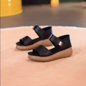 Free Shipping Soft Leather Summer Sandals For Women Korean Style Casual And Versatile Thick-Soled Non-Slip And With A Low Heel