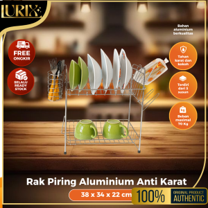 Lurix Rak Piring Wastafel Stainless Steel Rak Cuci Piring Multi-Fungsi Dengan Penampung Air