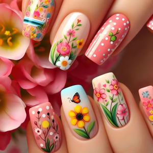 24Pcs Hoa Báo Chí Trên Móng Tay Vừa Ba Lê Hình móng tay giả Nhân Tạo móng tay Acrylic họa tiết hoa Bóng Dính Trên Móng Tay