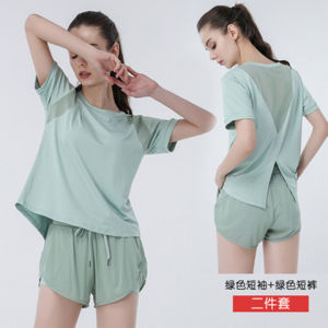 Bộ Đồ Thể Thao Thoáng Khí Lưới Quần Short Nữ Ngắn Tay Quần Áo Yoga Quần Áo Tập Thể Dục Chạy Bộ Xuyên Biên Giới Đông Nam Á Quần Áo Nhanh Khô