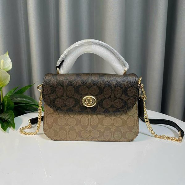 Marlie Top Handle Satchel In Blocked Signature Canvas Khaki Brown