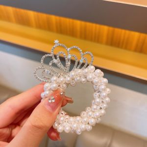 🎀Ready Stock🎀Princess Crown Hair Rope Cute Girls Ins Pearl Hair Ties Kids Love Shape Hairband Hair Accessories🧸儿童皇冠头饰公主头绳小女孩网红新款珍珠丸子头发圈女童马尾发绳🧸