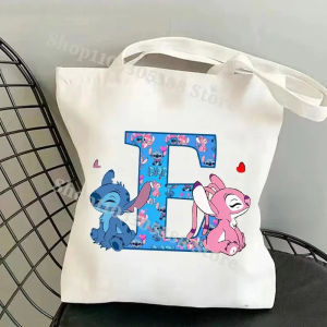 Stitch Cartoon Letters Handbag Foldable Reusable Shopper Harajuku Style Bag Student Tote Bag Canvas Shopping Bag GCJG