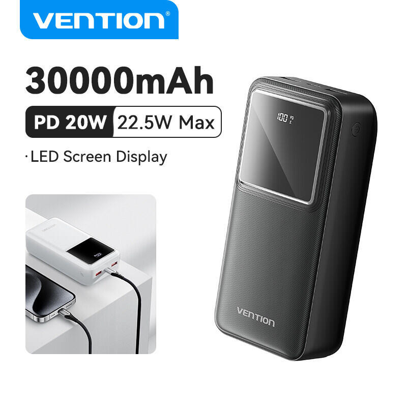Vention Battery 30000mAh Powerbank 22.5W Fast Charging PD 20W Digital Display for iPhone 15 14 13 pro max xiaomi 12t 11t Realme Samsung S24 23 Mobile Power Adapter