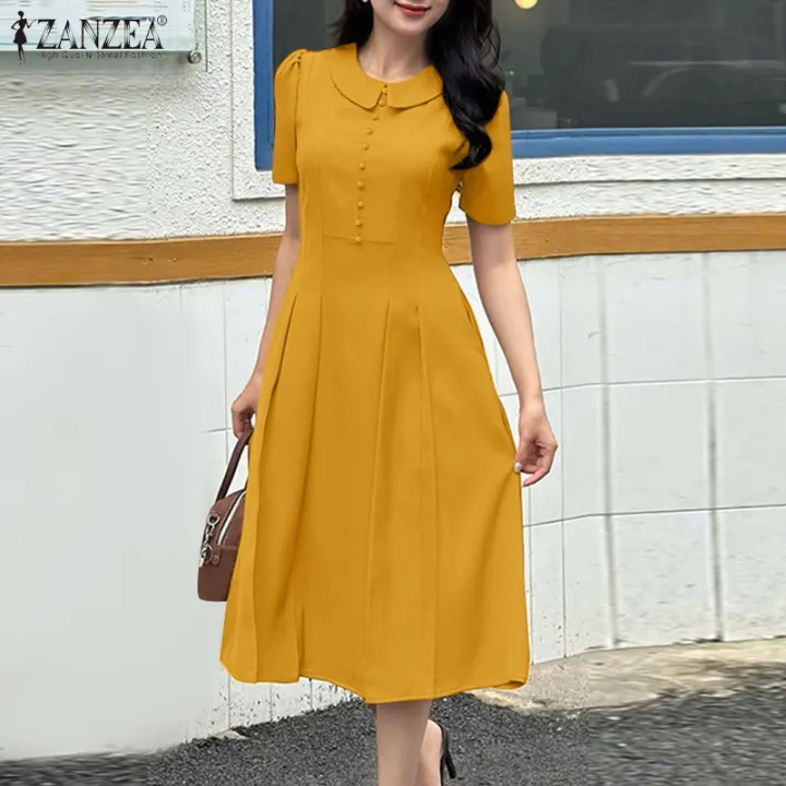 ZANZEA Korean Style Women Elegant A-Line Solid Color Dresses Raglan Sleeve Lapel Midi Dress #0505 Short Sleeve Casual Dress Polyester Women'S Dress - Lazada | Lazada PH ZANZEA Korean Style Women Elegant A-Line Solid Color Dresses Raglan Sleeve Lapel Midi Dress #0505 Short Sleeve Casual Dress Polyester Women'S Dress - Lazada | Lazada PH