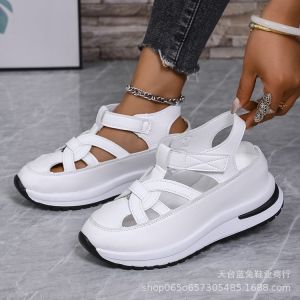 Free Shipping Plus-Size WomenS Sandals New Spring Collection Wedge Heel Roman Style With Velcro Straps Thick-Soled Casual Shoes