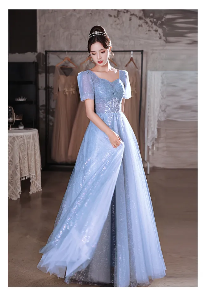 Distributors Sparkly Chic Blue off Shoulder Bridal Wedding Vestidos Pockets  Maxi Evening Gown Prom Dresses L9044 - China Dresses and Formal Dress price  | Made-in-China.com