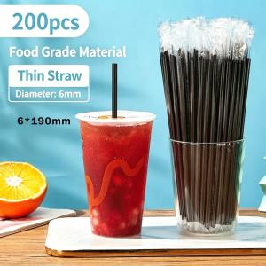 【VIDKHSY Store】100/200Pcs Disposable Straws Individually Packed 6mm Thin + 12mm Thick Boba Straw Hard Plastic Drinking Straw For Milk Tea Sago Juice Smoothie Shake