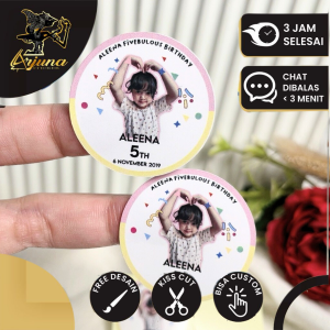 4-9 Sticker Bulat Ulang Tahun Anak Stiker Ultah Free Design Template Birthday Sticker Arjuna Chromo