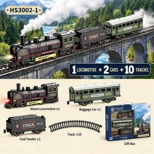 Electric Retro Train Rail Transport Cargo Train Set Spray Lights and Music Gifts for Kids