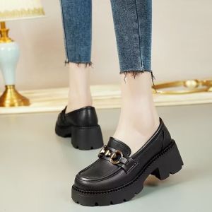 IELGY muffin British style platform heightening loafers womens versatile thick heel