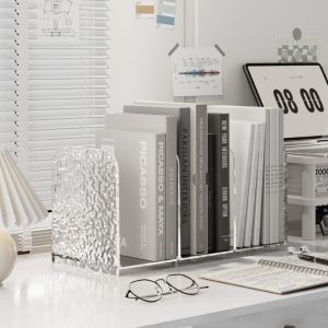 FUTUI 4 Grid  Bookends Simple Luxury Desk Storage Rack Book Stand Minimalism Divider Bookshelf Office