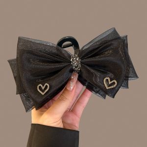 Zircon Heart Shape Black Mesh Hair Pin Women Korean Fashion Elegant Hair Clamp Hairclip Hair Accessories for Girls