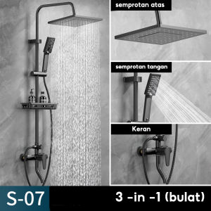 3 In 1 Shower Tiang Set / Shower Tiang Stainles Set / Tiang Shower 3 In 1 Stainles Shower / Tiang Kran Bathub Panas Dingin Set Shower Tiang/Shower Silver /Shower Tiang Black