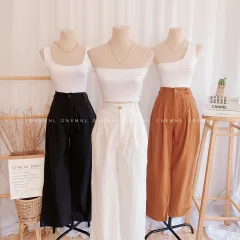 DNEMNLPH Wide-leg Cargo Highwaist Pants (Trendy Korean Bangkok Fashion  Baggy Loose Garter Neutral Belt Pockets Mom Vintage Jeans Women's Clothing  Tiktok Outfit With Two Side Pockets Neutral Colors Stretchable Sexy  Freesize Woven