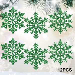 CINDYKHBKJ 12pcs/set DIY Christmas Snowflake Pendants Glitter Snowflake Plastic XmasTree Hanging Ornament Cute Paper Crafts Christmas Artificial Snowflake Christmas