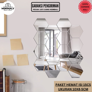 MINIMALY14 Cermin Tempel (PAKET 15 PCS UK10X85) Kaca Cermin Hexagonal Cermin Aesthetic Kaca Dinding