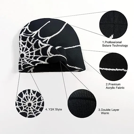 Y2k Spider Beanie Hat Beanie Wireless Acrylic Knit Skull Cap Woen Ens Knit Spider Web Beanie 1 thumbnail image