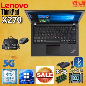 LENOVO X270 i5 6th Generation 8GB RAM 256GB SSD Refurbished Laptop Win 11 Pro & Ms Off with free preowned Bag & mouse