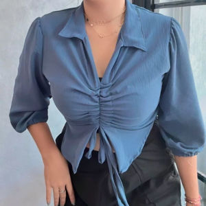 TASSY BLOUSE SERUT DEPAN CRINGKLE | BLOUSE LENGAN PANJANG BALON KEKINIAN | BLOUSE SERUT WANITA